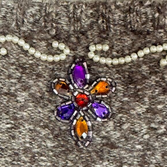 Sigrid Olsen Beaded & Bedazzled Knit Cardigan Sweater Size Medium - Picture 8 of 13